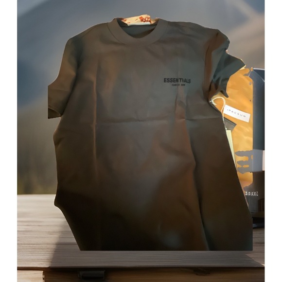 NWT FEAR OF GOD Essentials Logo T-Shirt Short Sleeve Stretch Limo Men M Black - Picture 2 of 16